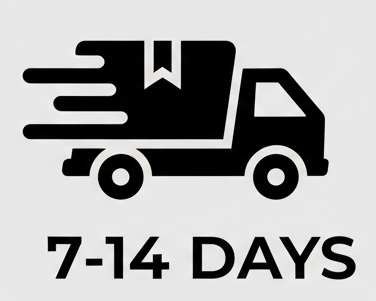 7-14 days shipping logo in black, whit background F5F5F5 color